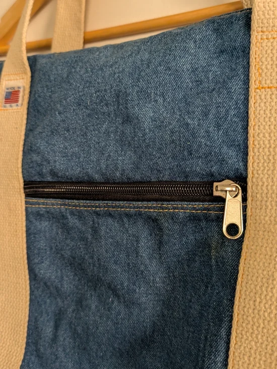 Denim Tote with Cream Straps - Classic Everyday Carry - Picture 3 of 9
